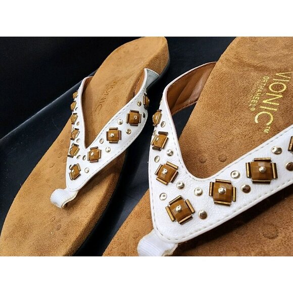 VIONIC Floriana Thong Sandals Flip Flop Women's US 10 White Leather Orthotic - Picture 6 of 8